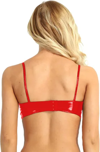Vista 4 de Yartina Sujetador de piel de charol para mujer, con aspecto mojado, bralette inalámbrico, top corto, lencería para fiestas y clubes