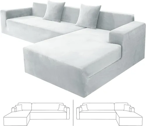 Vista 37 de ZNSAYOTX Fundas para sofá modular de terciopelo suave, fundas de felpa de lujo con parte inferior elástica para sofá modular en forma de L, 2