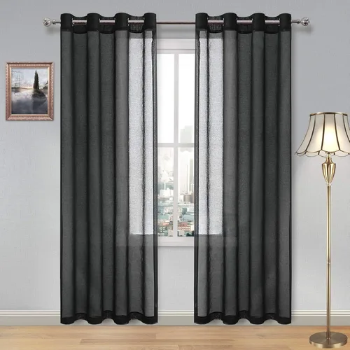 Vista 110 de DWCN Cortinas traslúcidas color verde frijol para sala de estar y dormitorio - Cortinas voile con aspecto de lino sintético con ojales en la parte