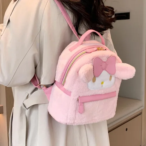 Vista 3 de XFKK Bolsa de peluche de dibujos animados, mochila escolar para mujeres y niñas, mochila de regalo (blanco), talla única, Rosado, Viajar