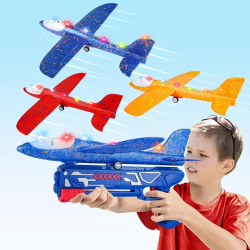 Vista 9 de Aiencsai Paquete de 3 juguetes de lanzamiento de aviones de dinosaurio para niños, aviones de espuma para niños juguetes de niños con calcomanías