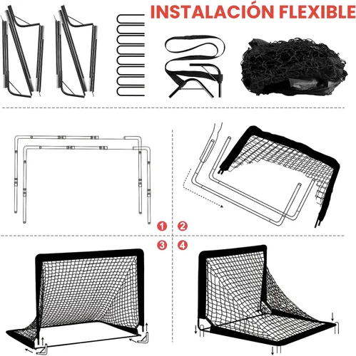 Vista 9 de VAVOSPORT Portería de fútbol, 2 porterías de fútbol para niños de 6 x 4 pies para patio trasero, red de fútbol portátil desplegable