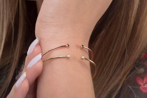 Vista 6 de Elegante joyero para mujer, pulsera de diamantes en oro macizo de 9k, 14k y 18k, brazalete de dos diamantes, brazalete de oro femenino para ella