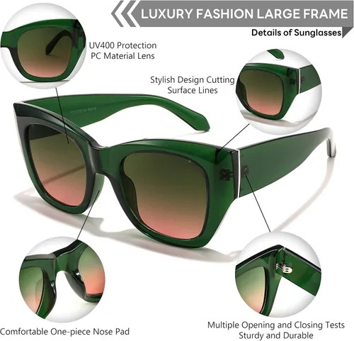 Vista 5 de FEISEDY Gafas de sol cuadradas vintage para mujer, de lujo, modernas, con marco grueso, protección UV400, B2378