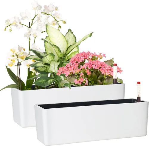 Vista 11 de Macetas alargadas con autorriego para ventana, de 5.5 x 16 pulgadas, para interiores, hogar, jardín, maceta decorativa moderna para todas