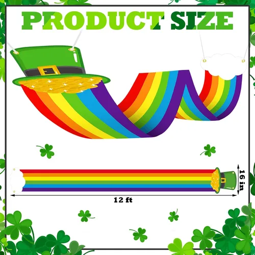 Vista 4 de Decoración de techo de arco iris para el día de San Patricio, decoración de techo con decoración de techo de nube de arco iris colgante con monedas