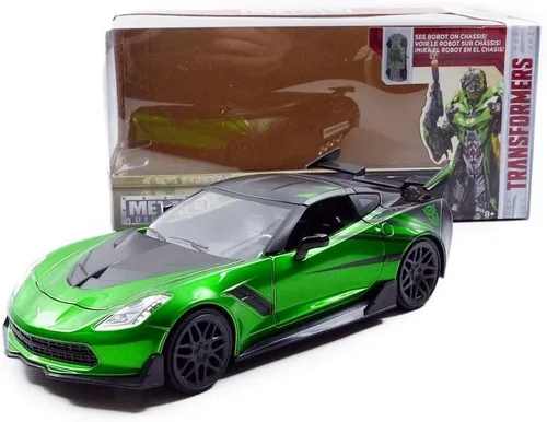 Vista 7 de Auto Chevy Corvette de metal fundido del personaje Crosshairs de la película Transformers, línea Metals