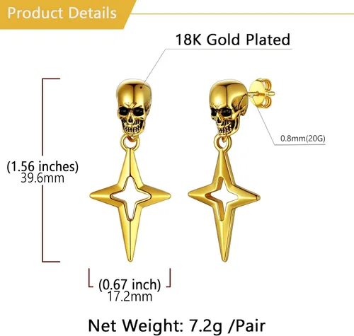 Vista 6 de U7 Stainless SteelBlack18K Gold Plated Personalized Gothic Skull Studs Earrings, Snake Stud Earrings, Goat Devil Earrings, Wolf Earrings Halloween