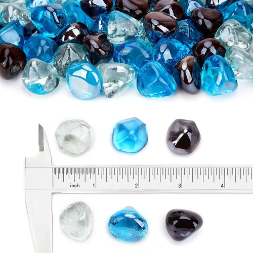 Vista 2 de Stanbroil Diamantes de vidrio de fuego mezclados de 10 libras, vidrio de fuego de 1/2 pulgada mezclado con azul caribeño, hielo de cristal, brillo