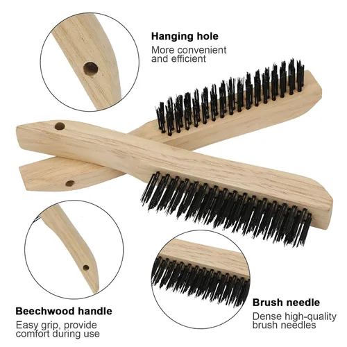 Vista 3 de VASTOOLS Paquete de 6 cepillos de alambre para limpiar escoria de soldadura, óxido y polvo. Cepillo de acero al carbono resistente de 10 pulgadas