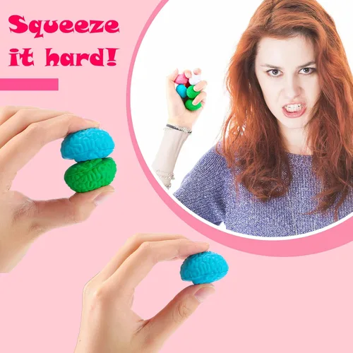 Vista 4 de Civaner 60 unidades de bolas de estrés cerebral a granel Squishy en forma de cerebro juguete de estrés PU Mano Ejercicio muscular bola de presión