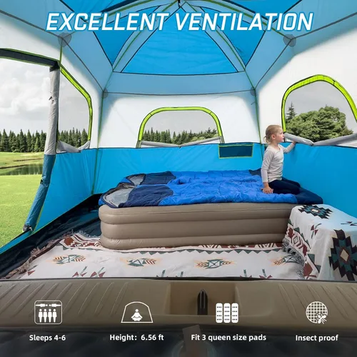 Vista 4 de JELUCAMP Tiendas de campaña SUV para acampar impermeables para 6 personas, tienda de campaña familiar para coche con accesorio para puerta trasera