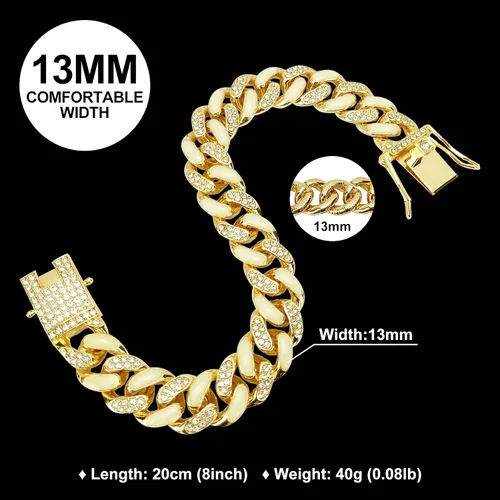 Vista 6 de Collar para perro de WimuPath con diamante verde enchapado en plata - Cadena de metal estilo cubano con hebilla de seguridad, collar lujoso