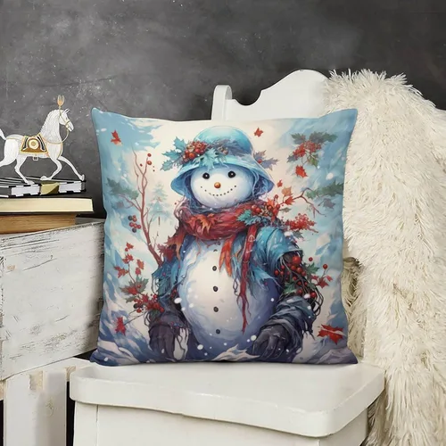 Vista 16 de Funda de cojín de muñeco de nieve con rosas rosadas, bufanda y sombrero, funda de almohada para cama, decoración moderna para sofá, dormitorio, sala
