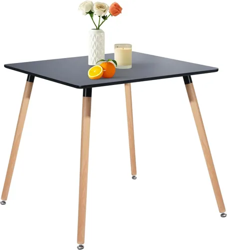 Vista 10 de Mesa de comedor cuadrada de 31.5 pulgadas para 2-4 personas, mesa blanca funcional moderna con patas de madera para el hogar, oficina, cocina Blanco