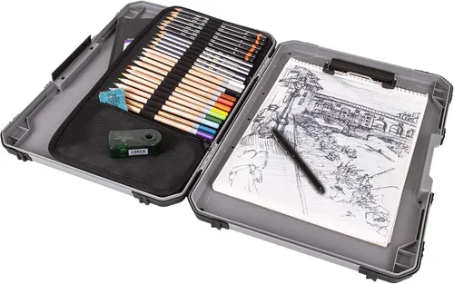 Vista 3 de ArtBin 6838AG - Tablero de dibujo, superficie de dibujo portátil con almacenamiento interno de arte y manualidades, color gris