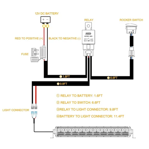 Vista 2 de Arnés de cableado 1 cable, kit de arnés de cableado de barra de luz LED Rfroad Lighting para luces antiniebla, luces de conducción todoterreno, luz