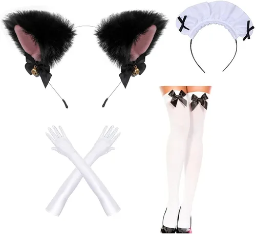 Vista 4 de Elibelle Vestido de sirvienta de anime japonés para cosplay, dulce clásico Lolita, delantal elegante con calcetines y guantes