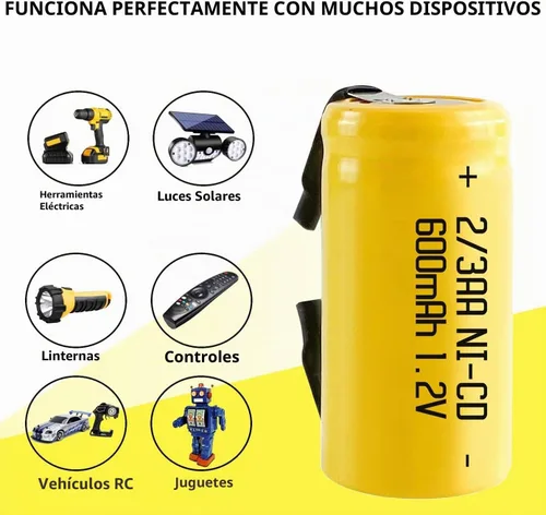 Vista 5 de 12pcs 600mAh Batería Recargable 1.2V 2/3AA Ni-CD Amarillo 12 piezas amarillo