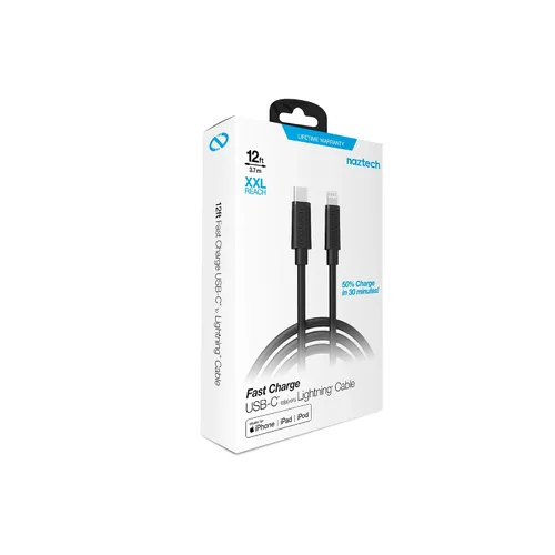 Vista 7 de Naztech Cargador de cable Lightning, duradero, redondeado, de carga rápida de 12 pies, cable Lightning certificado USB-C a MFi compatible