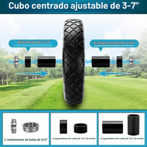 Vista 3 de Cenipar Neumático y Rueda Sin Pinchazos de 4.80/4.00-8", Neumáticos Sólidos de Carretilla de 16" con Rodamientos de 5/8" o 3/4", Cubo Centrado