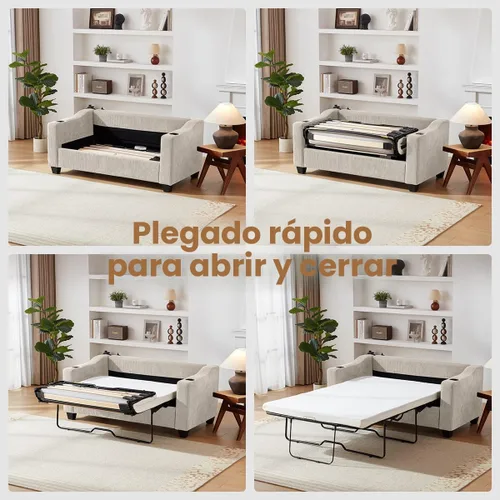 Vista 7 de CHIC HOUSE Sofá cama extraíble, sofá cama tamaño completo, sofá convertible 2 en 1 de pana con carga USB, sofá de espuma viscoelástica para sala