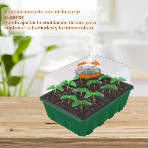 Vista 4 de Gardzen Juego de 10 propagadores de jardín, kits de bandejas de semillas negras con 120 celdas, bandejas de inicio de semillas con cúpula y base