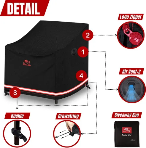 Vista 4 de Turtle Life Funda para Silla de Patio, Resistente y Duradera Impermeable para Sillón de Jardín Exterior Sofá Individual Profundo, Funda