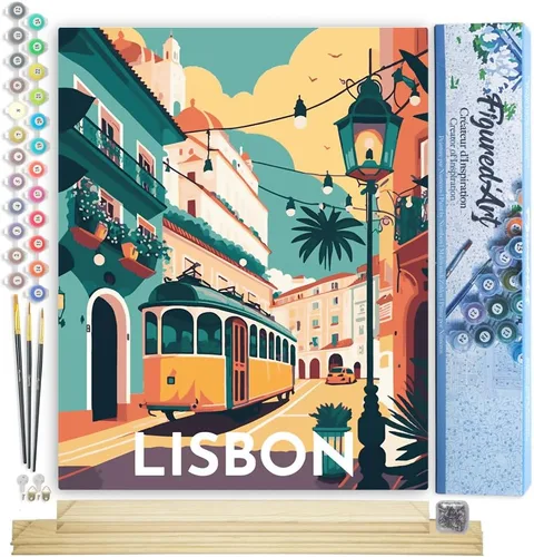 Vista 31 de Figured'Art Pintura por números para adultos Desayuno en un pueblo mediterráneo 16"x20" - Kit de pintura de arte artesanal lienzo enrollado sin marco