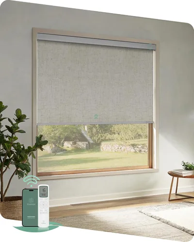 Vista 24 de Yoolax Persianas motorizadas con control remoto, persianas opacas remotas para ventanas, persianas enrollables automáticas inalámbricas persianas
