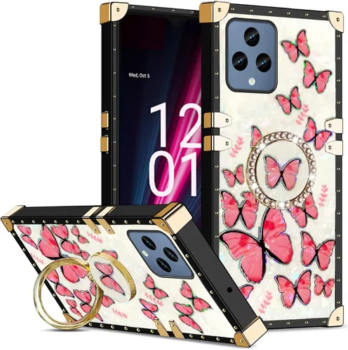 Vista 13 de Funda para Revvl 6 Pro para mujer, elegante funda protectora de TPU con función atril para Revvl 6 Pro (mariposa púrpura)