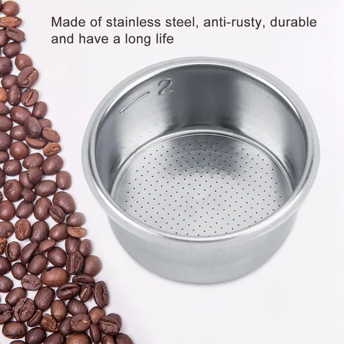 Vista 8 de Tiiyee Filtro de café de acero inoxidable, portafiltro de café expreso, taza de cesta, filtro poroso no presurizado, filtro poroso, accesorios