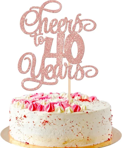 Vista 18 de 1 pieza de decoración para tartas de 40 años con purpurina para pastel de 40 años, 40 años, decoración fabulosa para tartas de cumpleaños de 40 Negro