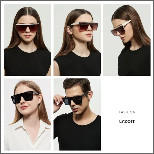 Vista 5 de LYZOIT Lentes de sol cuadrados de gran tamaño para mujeres y hombres, parte superior plana grande, protección UV, sombras sin montura