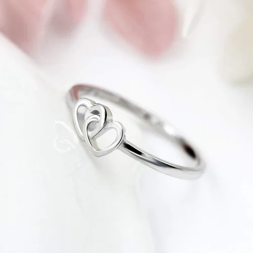 Vista 4 de LGSY Anillos de plata de ley 925 con doble corazón para mujer, Plata