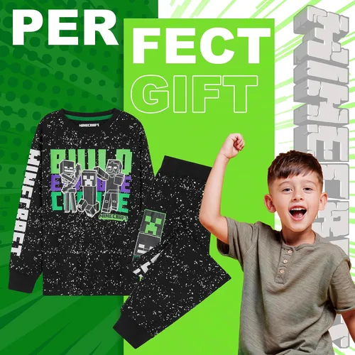 Vista 3 de Minecraft Conjunto de pijama para niños, ropa de descanso, camiseta larga o camiseta y pantalones para adolescentes, pijamas para niños de 5 a 14