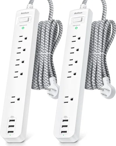 Vista 9 de 2 paquetes de tira de alimentación con protector de sobretensión - 5 salidas ampliamente espaciadas 4 puertos USB, cable de extensión de 5 pies