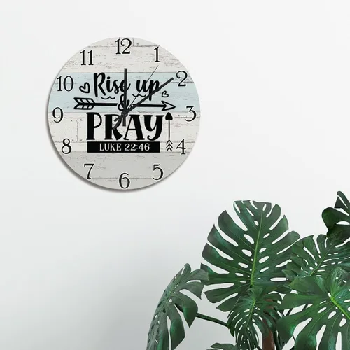 Vista 4 de Scripture - Reloj de pared de madera de 15 pulgadas, funciona con pilas, reloj silencioso de elevación y oración, arte de pared de fe religiosa