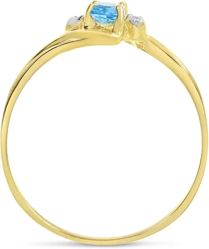 Vista 6 de Anillo ovalado de oro amarillo de 14 k con topacio azul y diamantes