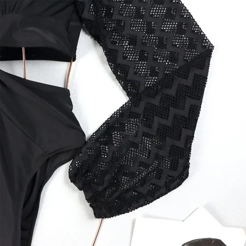 Vista 7 de ODIZLI Traje de baño de una pieza de manga larga abombada para mujer con cuello en V 2023