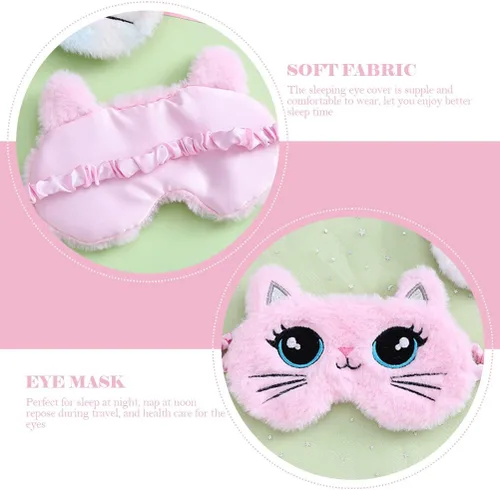 Vista 5 de LUOZZY Linda máscara para dormir de animales de felpa suave, bonita máscara para dormir con ojos de gato de dibujos animados para mujeres y niñas