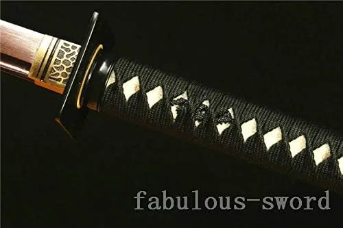 Vista 2 de Espada GLW de 41 pies de acero Damasco plegado rojo japonés Samurai recto Katana lista para la batalla