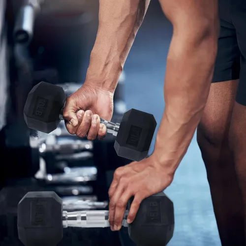 Vista 6 de Signature Fitness Rubber Encased Hex Dumbbells with Optional Rack, 10 15 20LB Pairs and 5, 10 and 15 Pairs Weight Sets for Home Gym