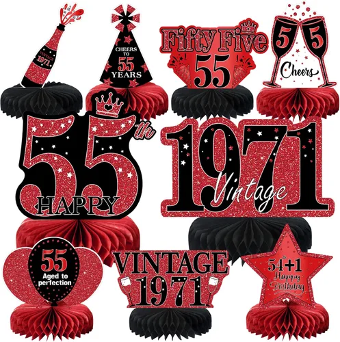 Vista 38 de 9 piezas de decoración de cumpleaños negro dorado 16 centros de mesa de panal para niños y niñas, centros de mesa de feliz cumpleaños 16 Oro negro 16