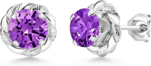 Vista 94 de Gem Stone King Aretes de plata de ley 925 de 0.236 in con piedra natal redonda para mujer