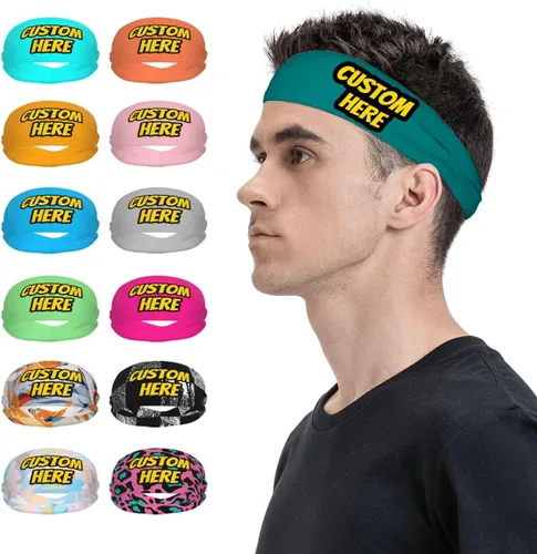 Vista 23 de Diadema deportiva personalizada para añadir cualquier foto texto, logotipo, personalizable, bandas elásticas que absorben la humedad para mujeres