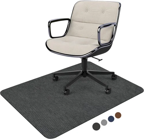 Vista 15 de Tapete de pana para suelo de madera dura, 55 x 35 pulgadas, tapete para silla de oficina, silla de escritorio, silla rodante, respaldo Pana Gris