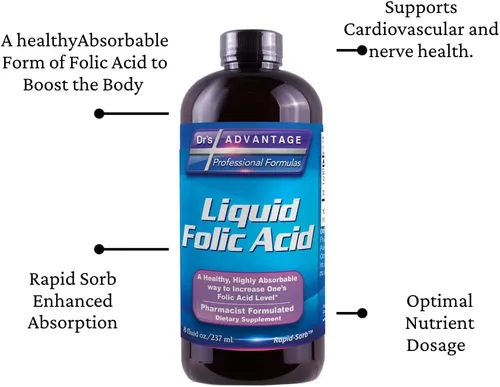 Vista 8 de Ácido fólico líquido 800 MCG, 8 oz.