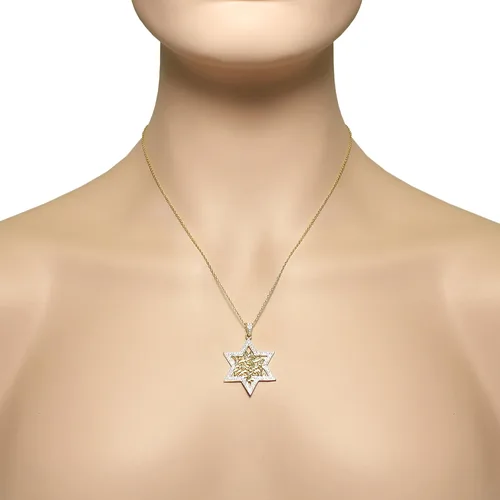 Vista 3 de Plata de ley 925CZ Estrella de David judía SHEMA SH 'ma Yisrael Collar con Colgante