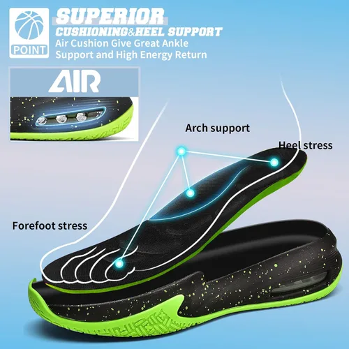 Vista 2 de ASHION Zapatos de baloncesto para hombre, tenis de baloncesto medios, antideslizantes, para entrenamiento con amortiguación al aire libre